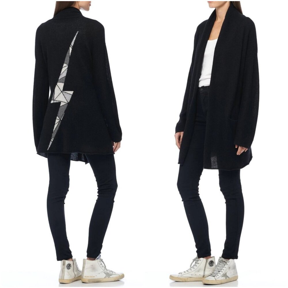 NWT Skull Cashmere Odin 100% Cashmere Lightning‎ Bolt Cardigan Black Size M $426